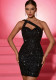 Sexy Slash Shoulder Low Back Sequin Slim Fit Chic Elegant Evening Dress
