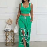 Women's Strap High-Waist Lace-Up Fashion Two Piece Pants Set