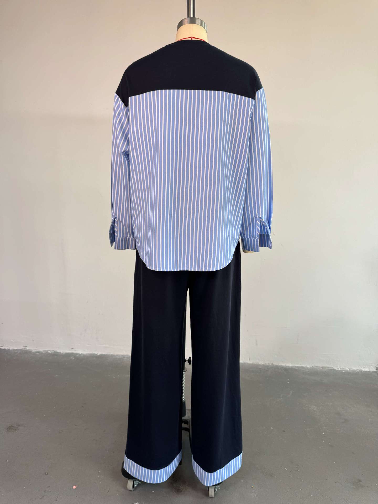 Women's Summer Fashion Round Neck Patchwork Striped Top & High-Waist Pants Casual Set