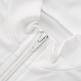Women's Stand Collar Long Sleeve Slim-Fit Zip-Up Cropped Top & Short Skirt Two-Piece Set
