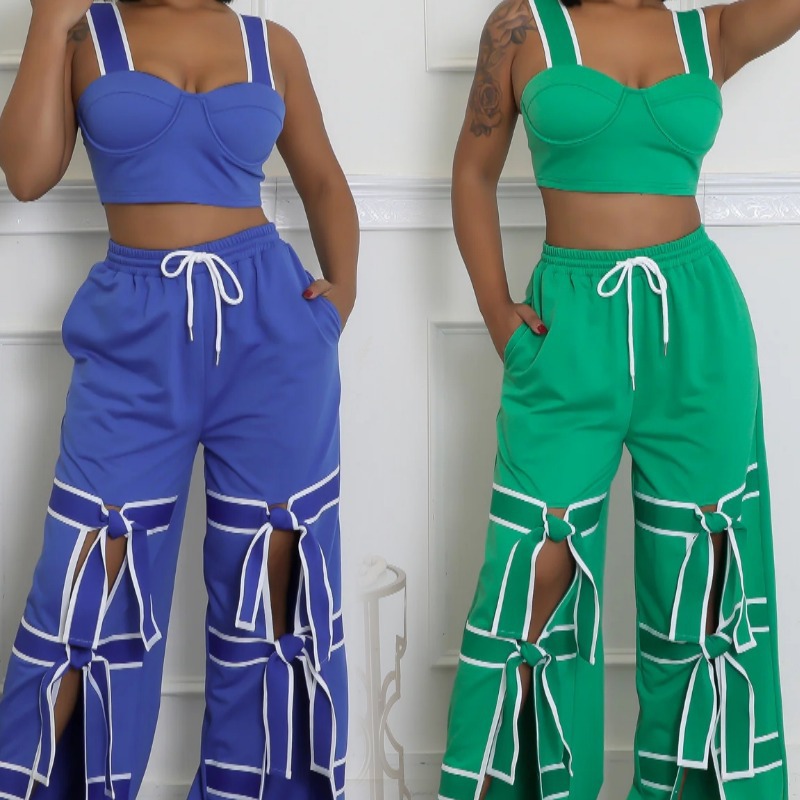 Women's Strap High-Waist Lace-Up Fashion Two Piece Pants Set