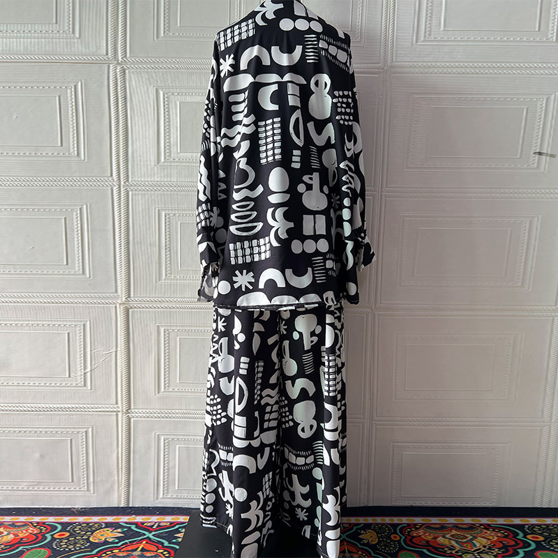 Summer Elegant Sexy Printed Top + Wide-Leg Pants Two-Piece Set