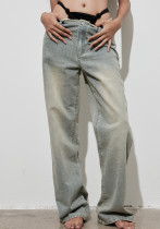 American High-Waist Distressed Women's Spring Casual Loose Wide-Leg Denim Pants