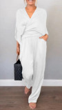 Summer Women's Solid Satin Short Sleeve Top & Pants Set