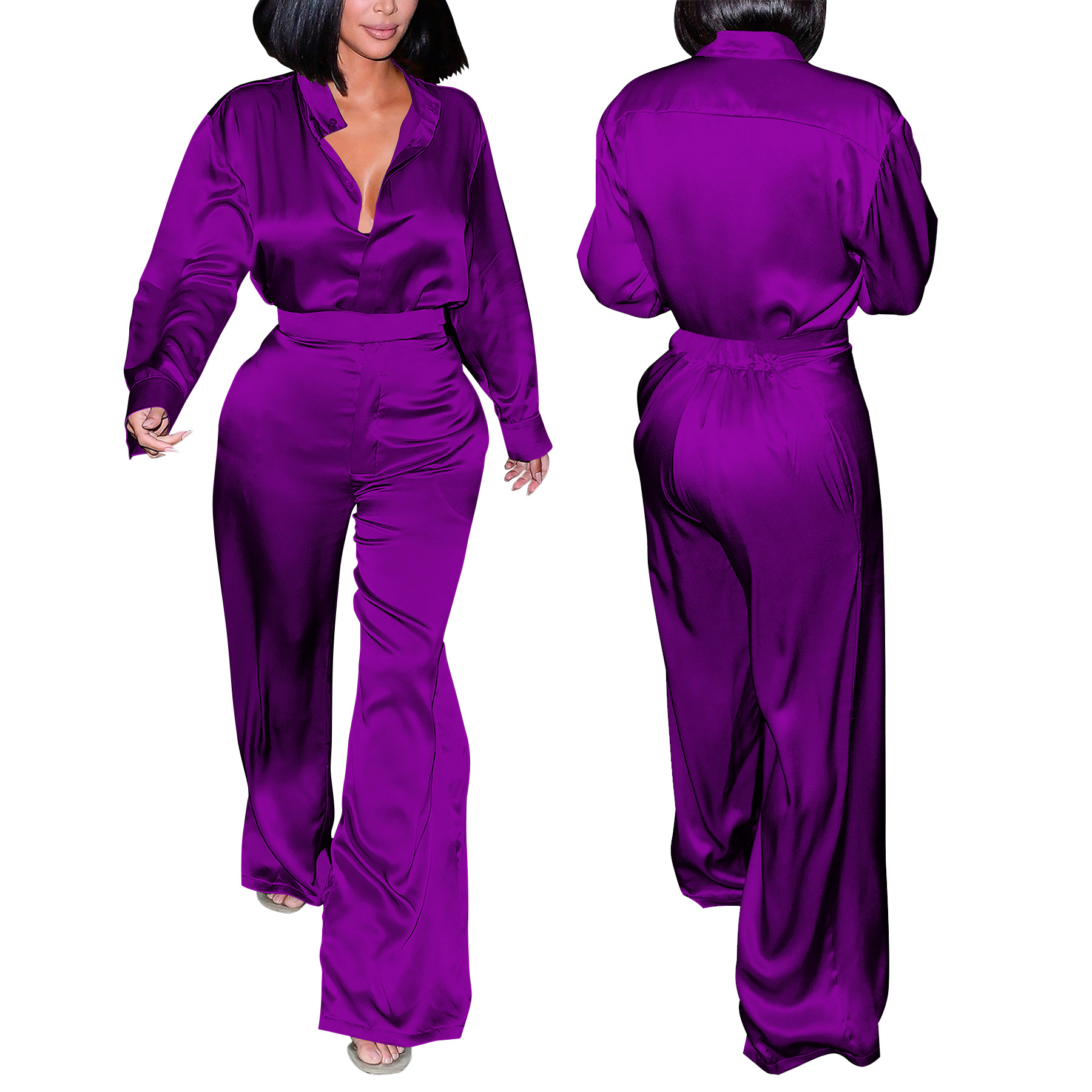 Fashion Women's Long Sleeve Shirt & Pants Set