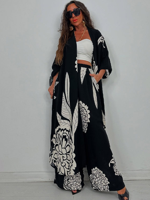 Summer Elegant Sexy Printed Top + Wide-Leg Pants Two-Piece Set