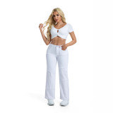 Women's Loose Straight-Leg Cargo Mid-Rise Wide-Leg Denim Pants