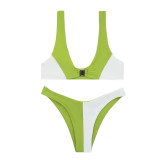 Gold Buckle Bikini Two-Piece Contrast Swimwear