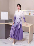 Ruffle Plus Size Fashion Elegant Chic Loose Ombre Long Dress