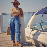 Women's Fashion Pocket Washed Tight Denim Pants