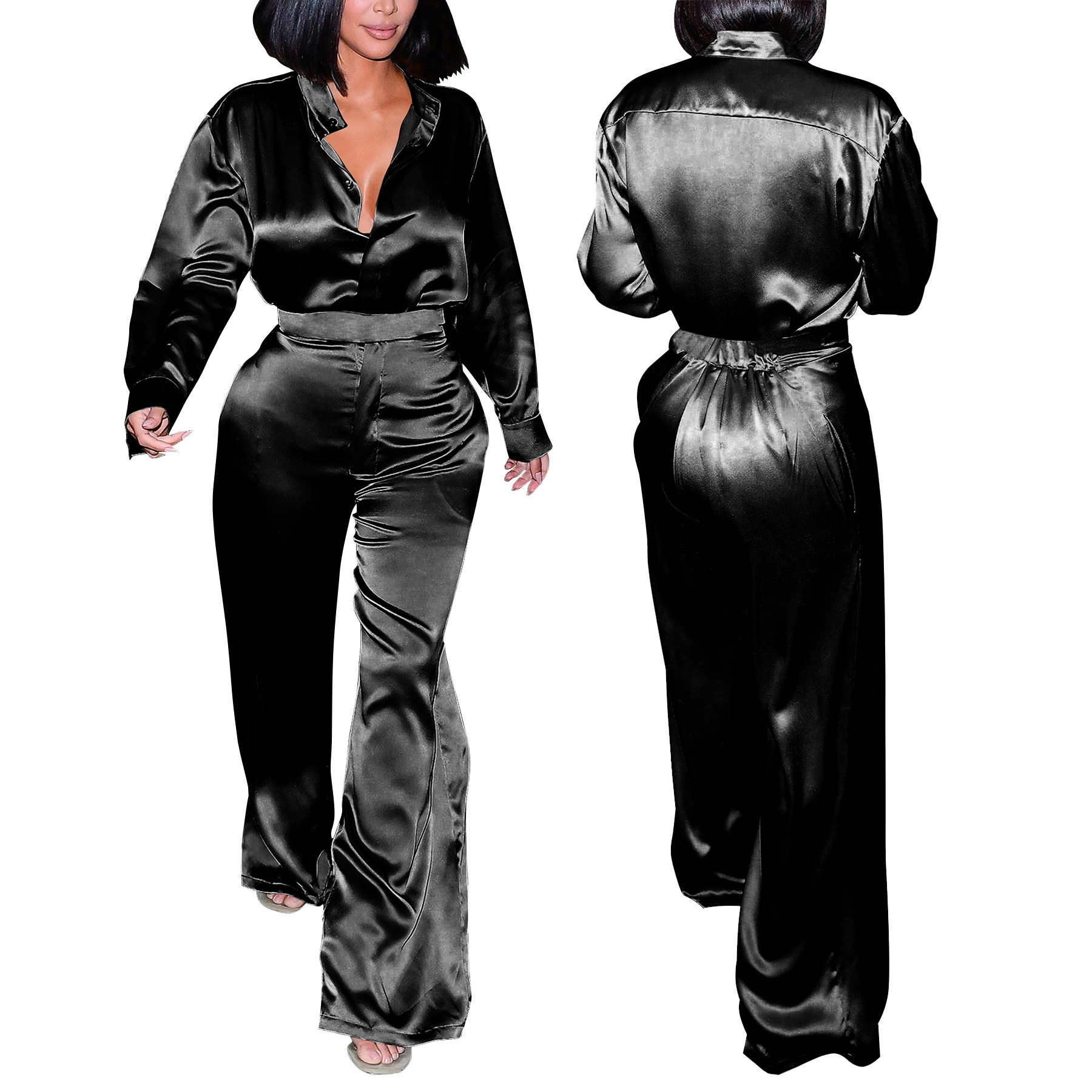 Fashion Women's Long Sleeve Shirt & Pants Set