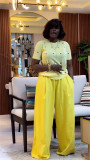 Women's Summer Sweet & Trendy Round Neck Heart Print Short Sleeve Top & Wide-Leg Pants Set