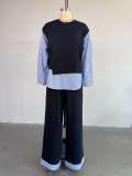 Women's Summer Fashion Round Neck Patchwork Striped Top & High-Waist Pants Casual Set