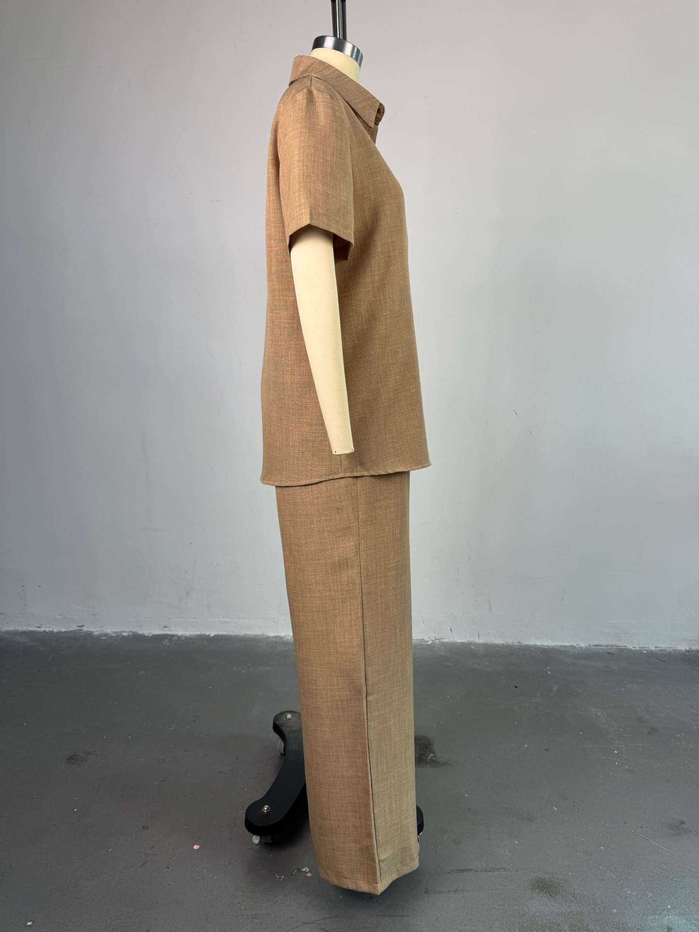 Women's Summer Casual Turndown Collar Loose Short Sleeve Shirt & Wide-Leg Pants Outfit