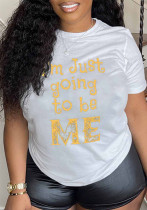 Letter Printed Round Neck Short Sleeve T-shirt Letter Printed Round Neck Short Sleeve T-shirt