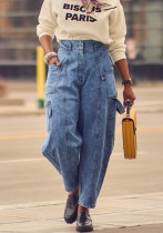 Women's Fashion Pocket Washed Tight Denim Pants