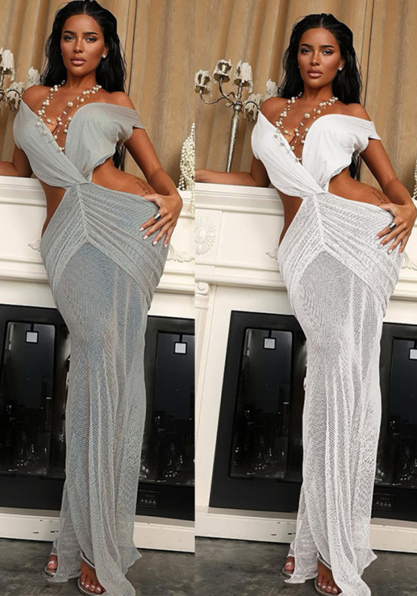 Summer Sexy Mesh Ruffle Patchwork V-Neck Low-Back Dress