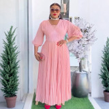 Plus Size African Women elegant v-neck pleated dress