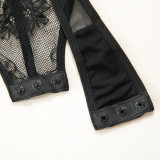 Women Eyelash Lace Flower See-Through Bodysuit Sexy Lingerie