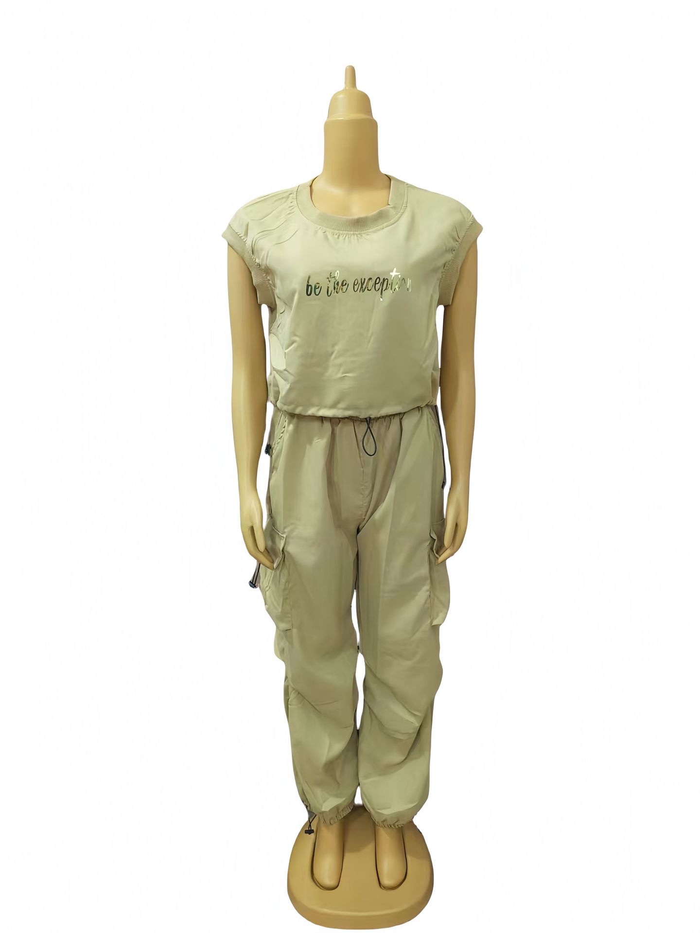 Women Round Neck Short Sleeve Top and Pants Casual Two-piece Set