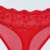 Women Red Heart Print Embroidered Rose Flower Sexy Lingerie Set