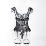 Women Eyelash Lace Flower See-Through Bodysuit Sexy Lingerie