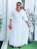 Plus Size African Women elegant v-neck pleated dress
