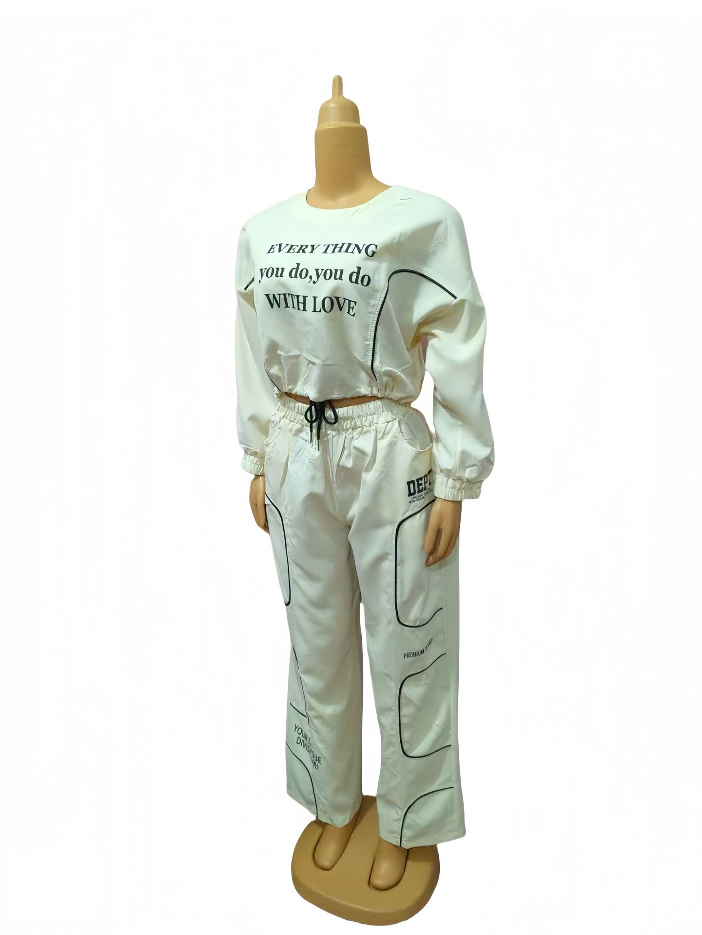 Women Solid Printed Casual Top and Pants Two-piece Set