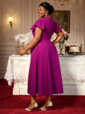 Plus Size Women Round Neck Short Sleeve Irregular Ruffle Elegant Dress