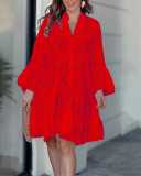Women Solid V-neck Embroidered Hollow Lace Dress