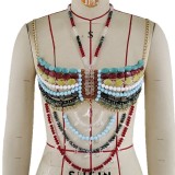 Women vest beaded Bra Halter Neck Top Sexy Gem Body Chain Chest Chain