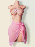 Women Multi-Color Beaded Halter Neck Hollow Bra Sexy Colorful Bead Strapless Body Chain