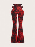 Women Tie-Dye Sexy Hollow Cross Pants Bell Bottom Pants