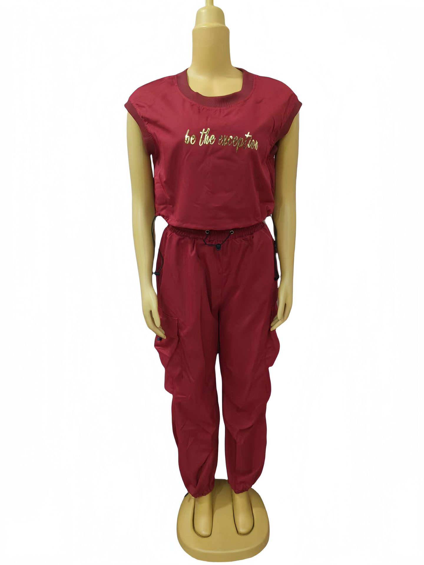Women Round Neck Short Sleeve Top and Pants Casual Two-piece Set