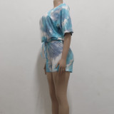 Women Casual Print Top and Shorts Two-piece suit