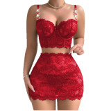 Women hollow metal chain lace lingerie