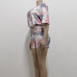 Women Casual Print Top and Shorts Two-piece suit