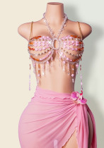 Women Multi-Color Beaded Halter Neck Hollow Bra Sexy Colorful Bead Strapless Body Chain Women Multi-Color Beaded Halter Neck Hollow Bra Sexy Colorful Bead Strapless Body Chain