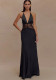 Women Summer V Neck Backless Lace See-Through Sexy Dress
