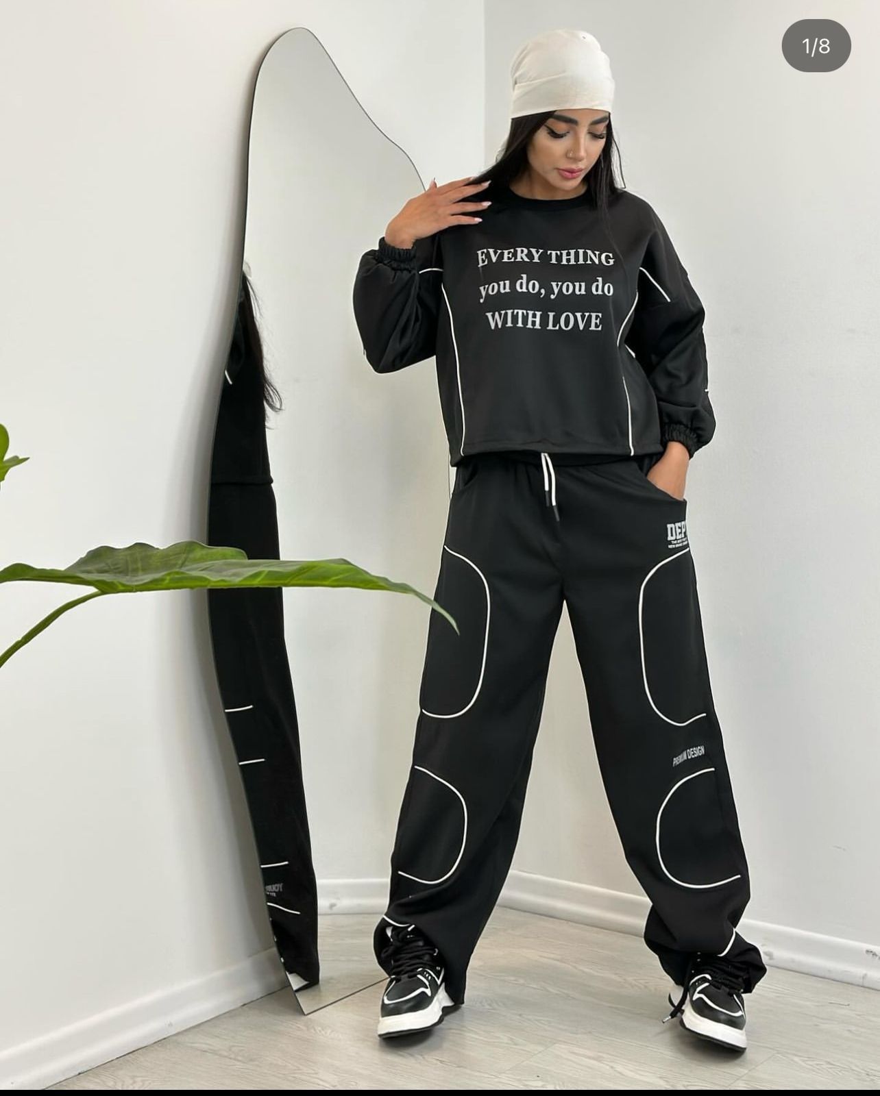 Women Solid Printed Casual Top and Pants Two-piece Set