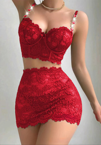Women hollow metal chain lace lingerie