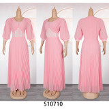 Plus Size African Women elegant v-neck pleated dress