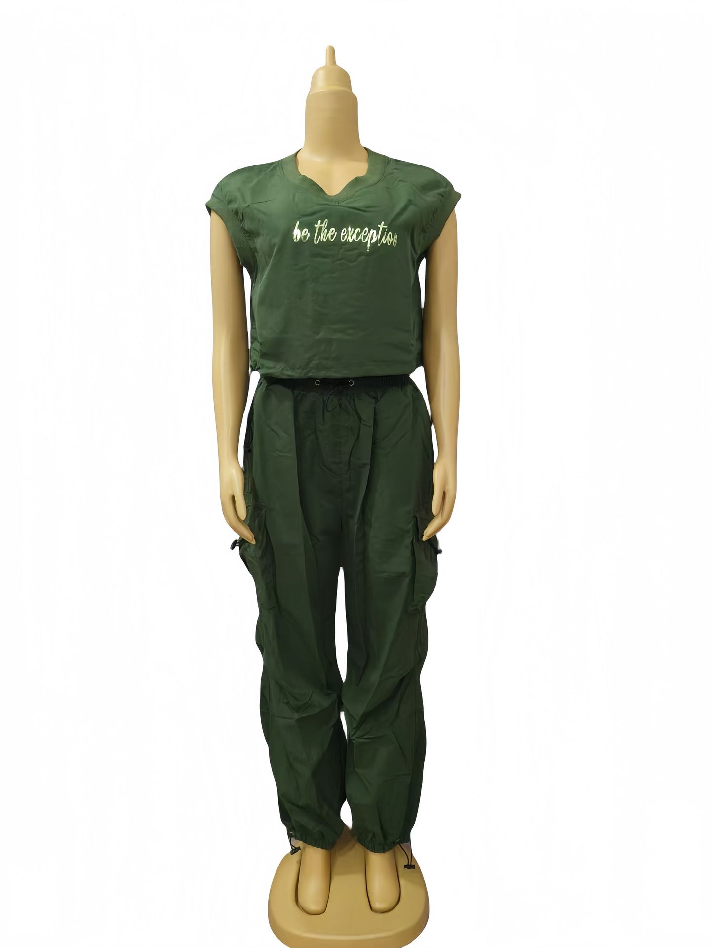 Women Round Neck Short Sleeve Top and Pants Casual Two-piece Set