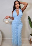 Women Halter Neck V-neck Ribbon Jumpsuit