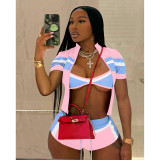 Women Summer Sexy Fashion Contrast Three-Piece