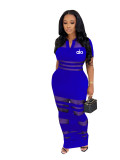Women Sexy Mesh Patchwork Polo Neck Bodycon Dress