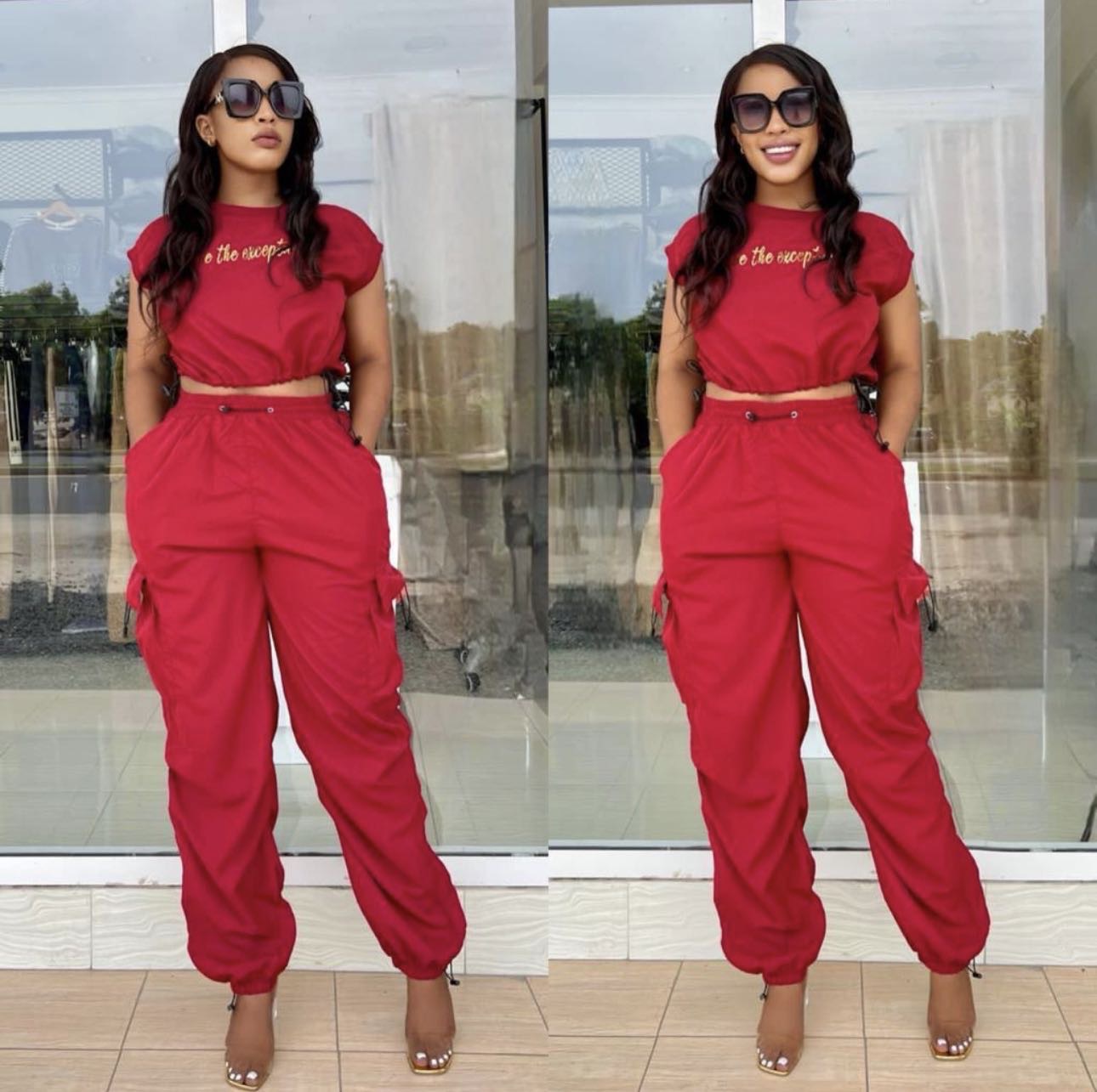 Women Round Neck Short Sleeve Top and Pants Casual Two-piece Set