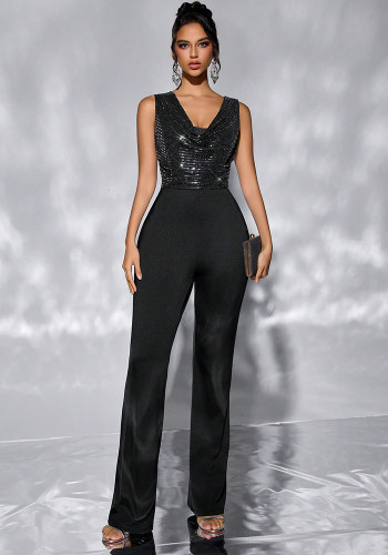 Women Casual Sequin Wide Leg Jumpsuit