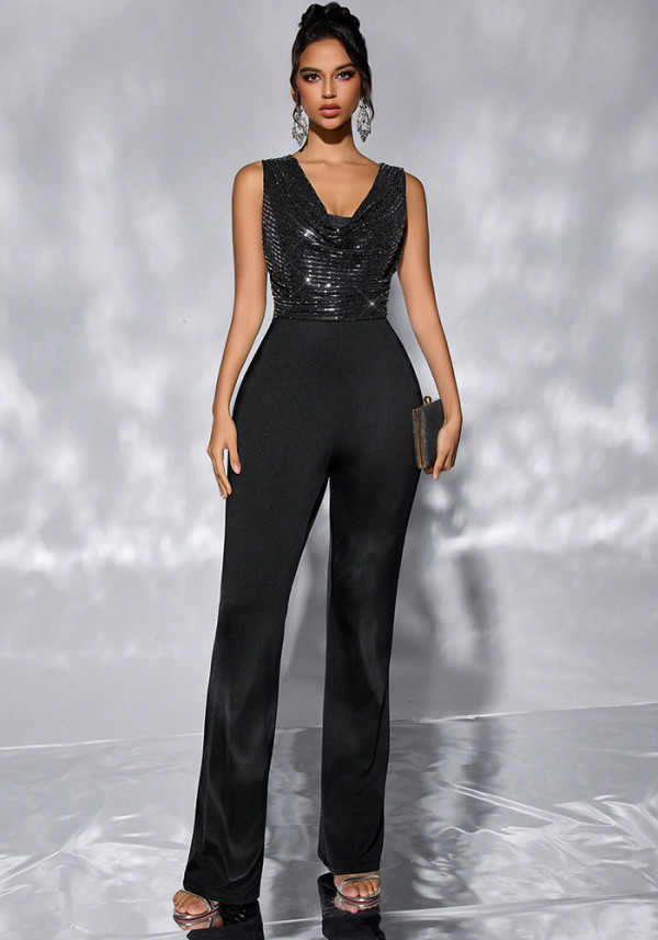 Women Casual Sequin Wide Leg Jumpsuit
