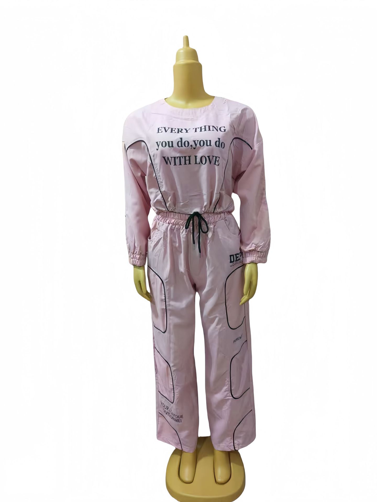 Women Solid Printed Casual Top and Pants Two-piece Set